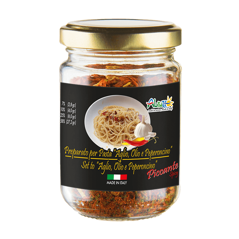 Condimento aglio e olio e peperoncino dolce in barattolo - ACA Srl